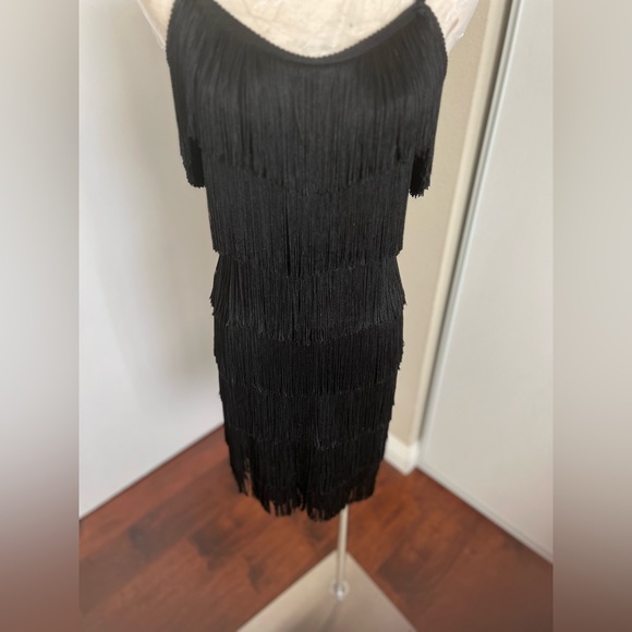 Black Latin Rhythm Practice Dance Dress with fringe. Size XS - Picture 4 of 11